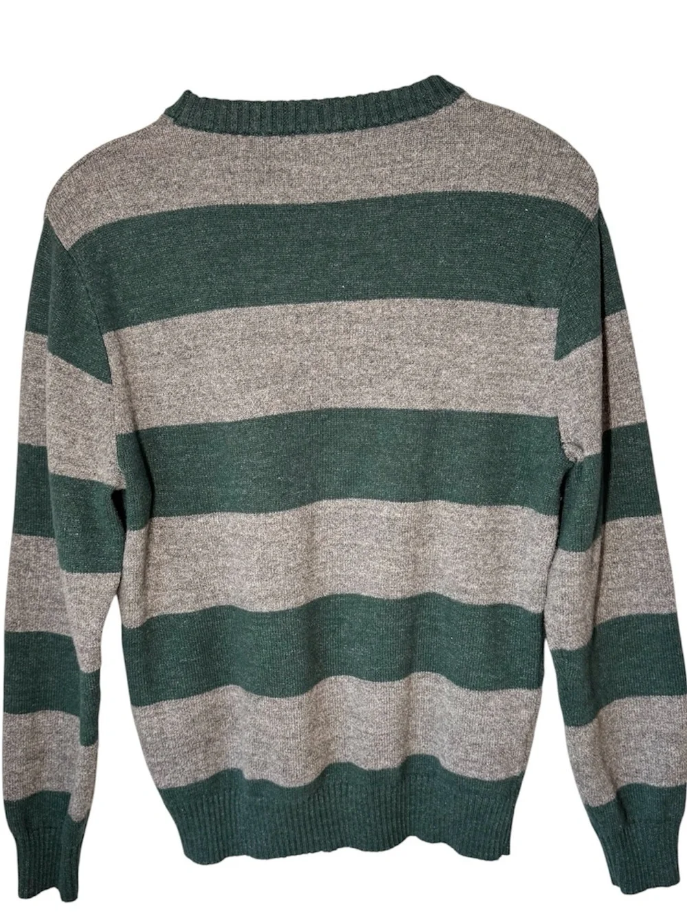 J. CREW Men’s Forest Green Gray Rugby Stripe Wool Blend Y2K Preppy Sweater Sz M